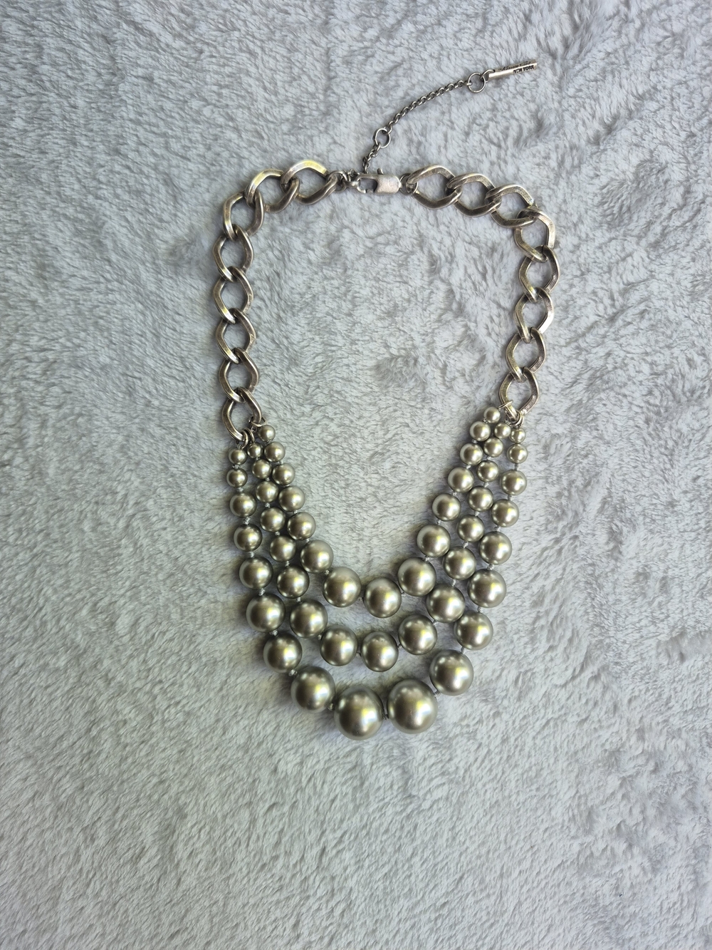 Three-Tier Silver Beaded Statement Necklace - Women's Fashion Jewelry